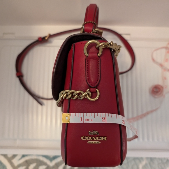 Coach x Jennifer Lopez Marley Top Handle Satchel Linear Quilting Dark Cardinal - Picture 3 of 13